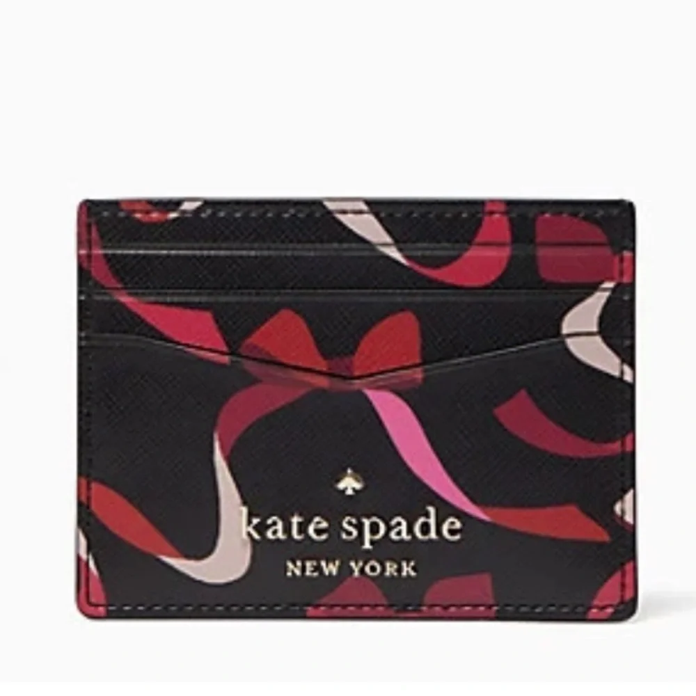 Kate Spade Staci Boxed Card Holder Small Wallet And Key Fob Ribbon Print